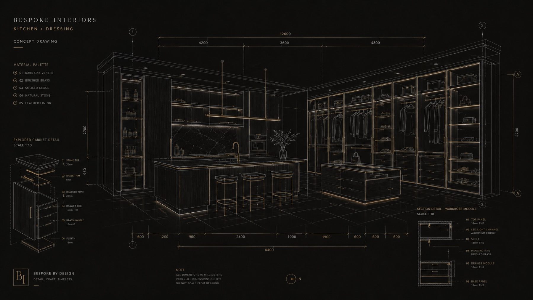 Plan technique et blueprint d'un agencement NEO LIVING