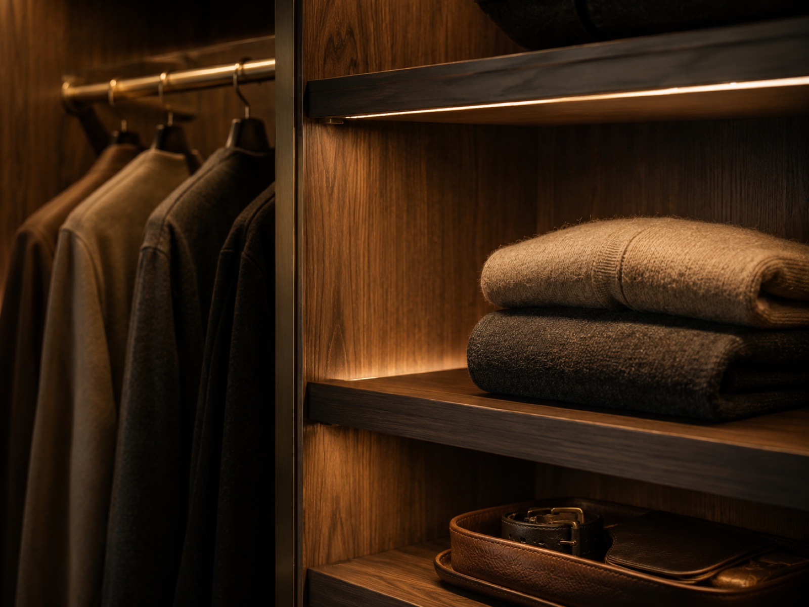 Dressing haut de gamme avec éclairage intégré et bois chaud